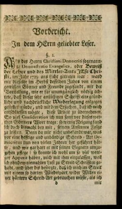 Vorbericht. In dem HErrn geliebter Leser