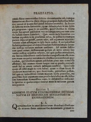 Sectio I. Exhibens Statum Controversiae Determinatum Et Historicam Sententiarum Enarrationem.