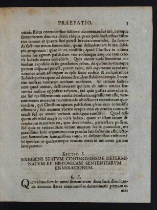 Sectio I. Exhibens Statum Controversiae Determinatum Et Historicam Sententiarum Enarrationem.