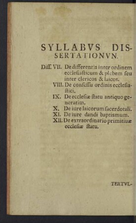 Syllabus Dissertationun [i.e. Dissertationum].