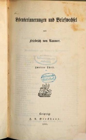 Lebenserinnerungen und Briefwechsel, 2