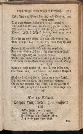 Die 14. Andacht. Beym Hinzutreten zum wahren Leib.