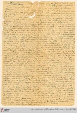 Korrespondenz von Alice und Ludwig Klein: Brief von Alice Klein an Irmgard Ehrlich und Günter Ehrlich