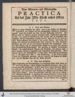 Neue Astronom- und Astrologische Practica Auf das Jahr Jesu Christ unsers Herrn 1771.