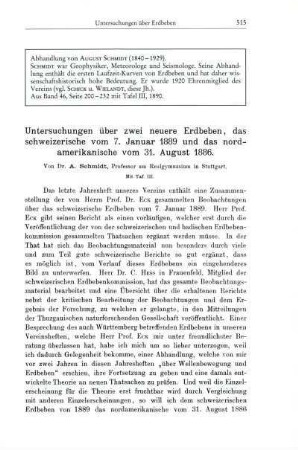 Untersuchungen über zwei neuere Erdbeben, das schweizerische vom 7. Januar 1889 und das nord-amerikanische vom 31. August 1886 [Bd. 46, 1890]