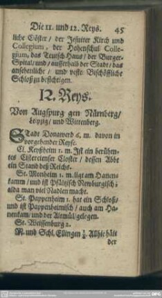 12. Reys. Von Augspurg gen Nürnberg, Leipzig, und Wittenberg