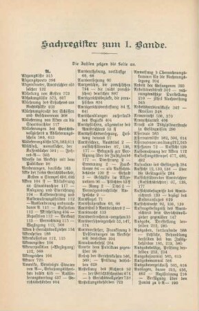 Sachregister zum 1. Bande