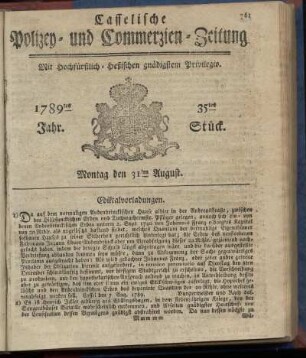 35tes Stueck, Montag den 31ten August. 1789