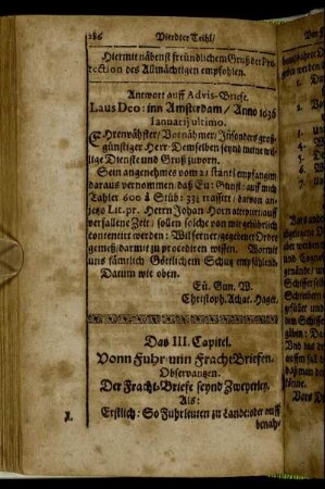 Das III. Capitel. Vonn Fuhr- unn Fracht Briefen.