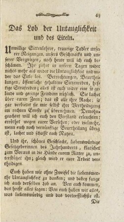 Das Lob der Untauglichkeit und des Eiteln