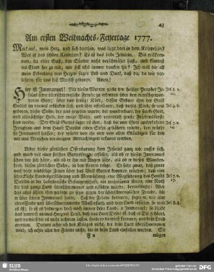 Am ersten Weihnachts-Feyertage 1777