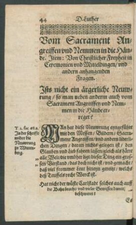Vom Sacrament Angreiffen und Nemmen in die Hände ...