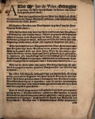 Sententie Jegens Meester Johan de Vries, Ghewesene Thesaurier der Stadt Dordrecht : Gepronuncieert den 28 Ianuarij 1664