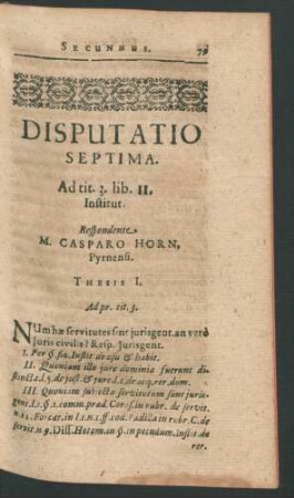 Disputatio Septima. Respondente M. Casparo Horn