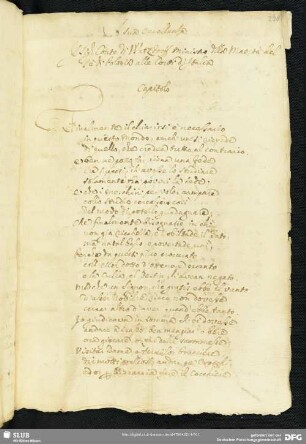 [Text 71, nicht nummeriertes Kapitel (53b):] A Sua eccellenza Il Signor Conte di Watzdorff Ministro della Maestà del Rè di Polonia alle Corti d’Italia