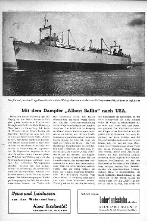 Mit dem Dampfer "Albert Ballin" nach USA.