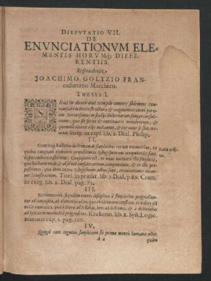 Disputatio VII. De Enunciationum Elementis Horumque Differentiis.