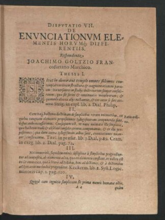 Disputatio VII. De Enunciationum Elementis Horumque Differentiis.