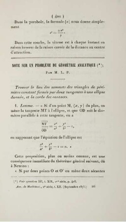 Note sur un problème de géométrie analytique.