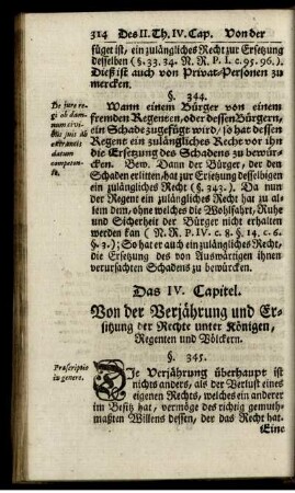 Das IV. Capitel. Von der Verjährung und Ersitzung der Rechte unter Königen, Regenten und Völckern.
