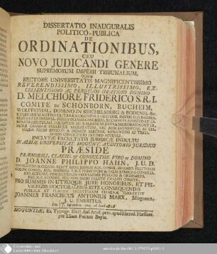 Dissertatio Inauguralis Politico-Publica De Ordinationibus, Ceu Novo Judicandi Genere Supremorum Imperii Tribunalium