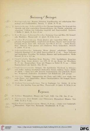 Steinzeug / Steingut (Nr. 1-9)