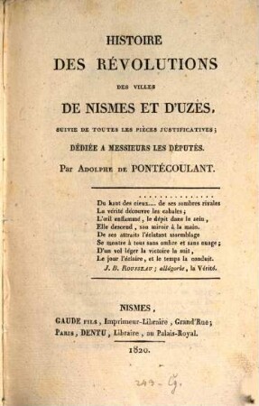 Histoire des révolutions des villes de Nismes et d'Uzès : suivie de toutes les pièces justificatives