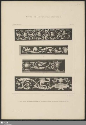 Motifs de frises en camaieu et coloris sur fonds de couleur foncée ou or sali