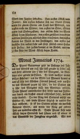 Monat Januarius 1774.