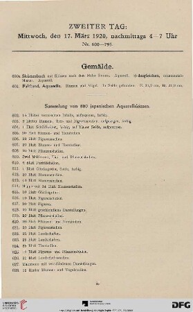 Zweiter Tag: Mittwoch, den 17. März 1920, nachmittags 4-7 Uhr (Nr. 600-795)