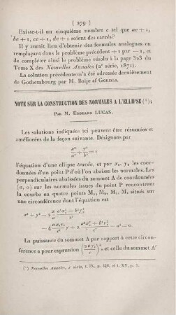 Note sur la construction des normales a l'ellipse.