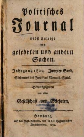 Politisches Journal : Darstellung des Weltlaufs in den Begebenheiten und Staatsacten, 1800,2