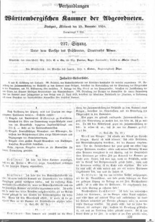 237. Sitzung, Stuttgart, 29.11.1854