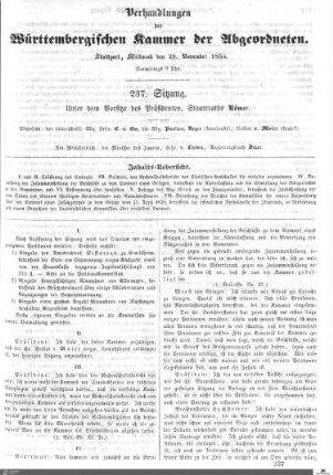 237. Sitzung, Stuttgart, 29.11.1854