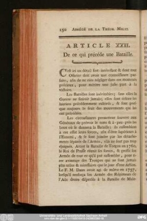 Article XXII. De ce qui précéde une Bataille.