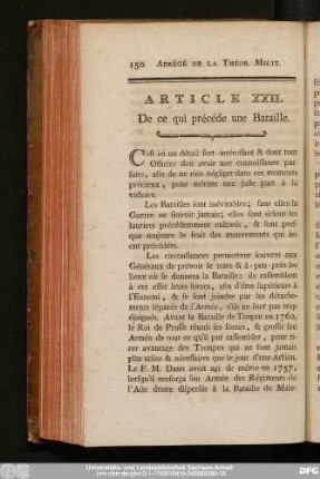 Article XXII. De ce qui précéde une Bataille.