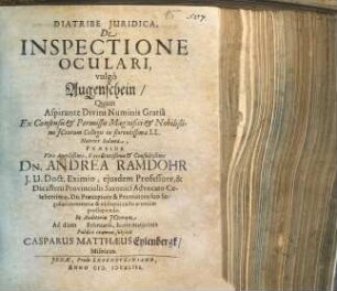 Diatribe Juridica, De Inspectione Oculari, vulgo Augenschein