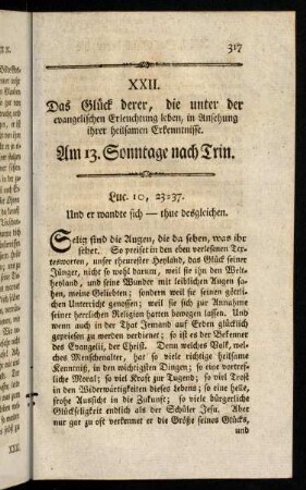 317-330, XXII. Das Glueck derer, die unter der evangelischen ...