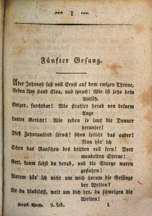 Klopstocks sämmtliche Werke. 9. Messias. 5.-9. Gesang. - 1829. - 266 S.