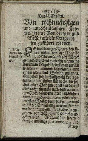 Das II. Capitel. Von rechtmässigen und unrechtmässigen Kriegen [...]