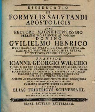 Dissertatio de formulis salutandi apostolicis