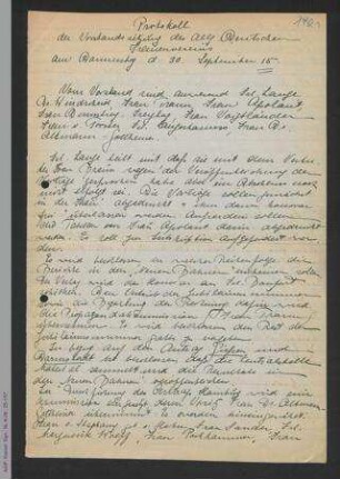 Protokoll Vorstandssitzung September 1915
