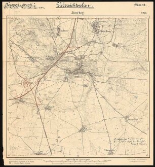 Viergleisiger Ausbau der Hauptbahn Berlin-Halle Schinkelwettbewerb 1914: Bahnhof Jüterbog: Lageplan 1:25000