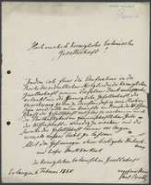 Brief von Paul Reinsch an Regensburgische Botanische Gesellschaft
