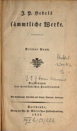 J. P. Hebels Sämmtliche Werke, 3. Erzählungen des rheinländischen Hausfreundes