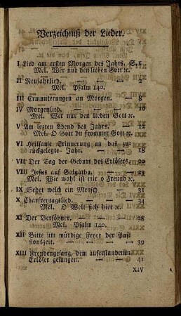 Verzeichniß der Lieder.