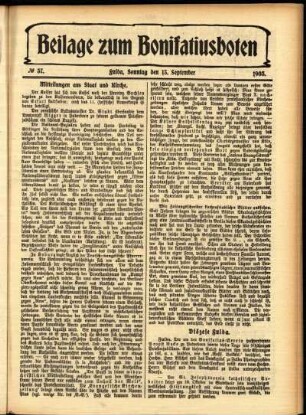Zweite Ausgabe vom Sonntag, den 13. September 1903.