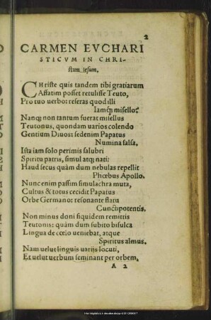 Carmen Eucharisticum In Christum Jesum Joan. Rhellicanus