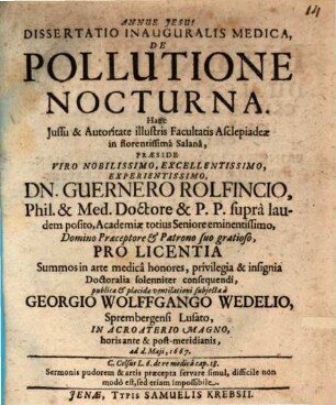Diss. inaug. med. de pollutione nocturna