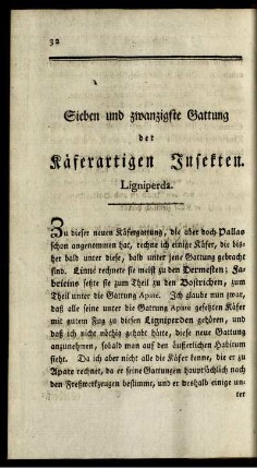Sieben und zwanzigste Gattung der Käferartigen Insekten. Ligniperda.